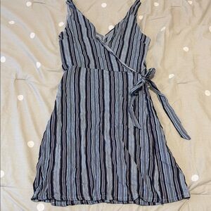 Striped Wrap-Style Women's Dress in Blue and Black